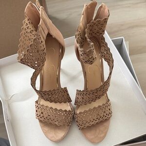 Jessica Simpson Laser-Cut Scalloped High Heels - Tan